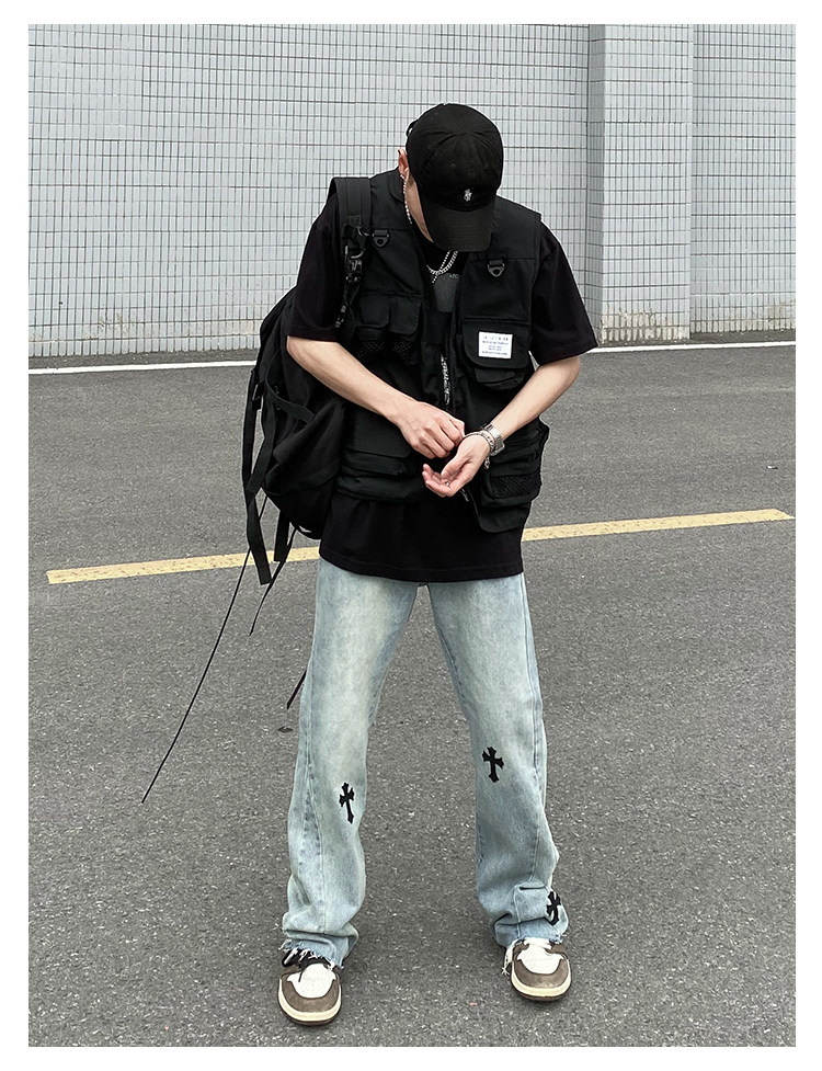 European and American high street CH Crook cross jeans for men, American hip-hop vibe street loose straight flared pants pic 10