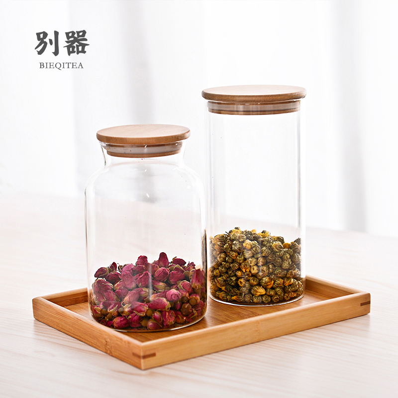 Sealed cans Tea cans Moisture-proof glass cans Kitchen transparent glass bottles with lids Grain small storage cans Food cans