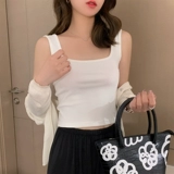 Хлопковая короткая майка топ, футболка без рукавов, квадратный вырез, большой размер, эффект подтяжки