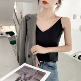 Майка топ, шелковый белый сексуальный костюм без рукавов, V-образный вырез