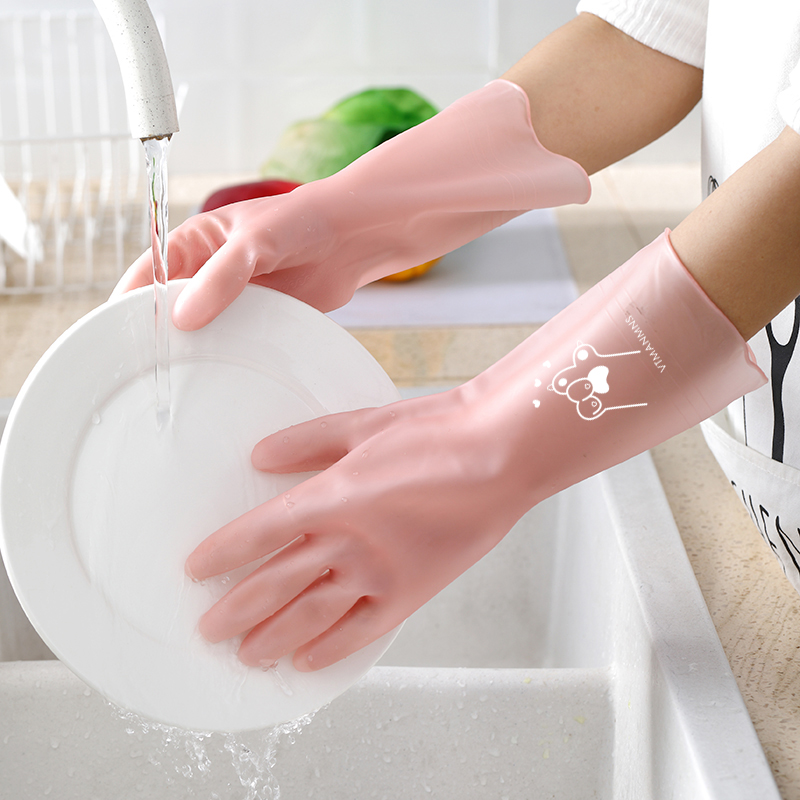 Dishwashing gloves durable kitchen waterproof silicone dishwashing gloves artifact vibrato dishwashing gloves plus velvet thickening to keep warm