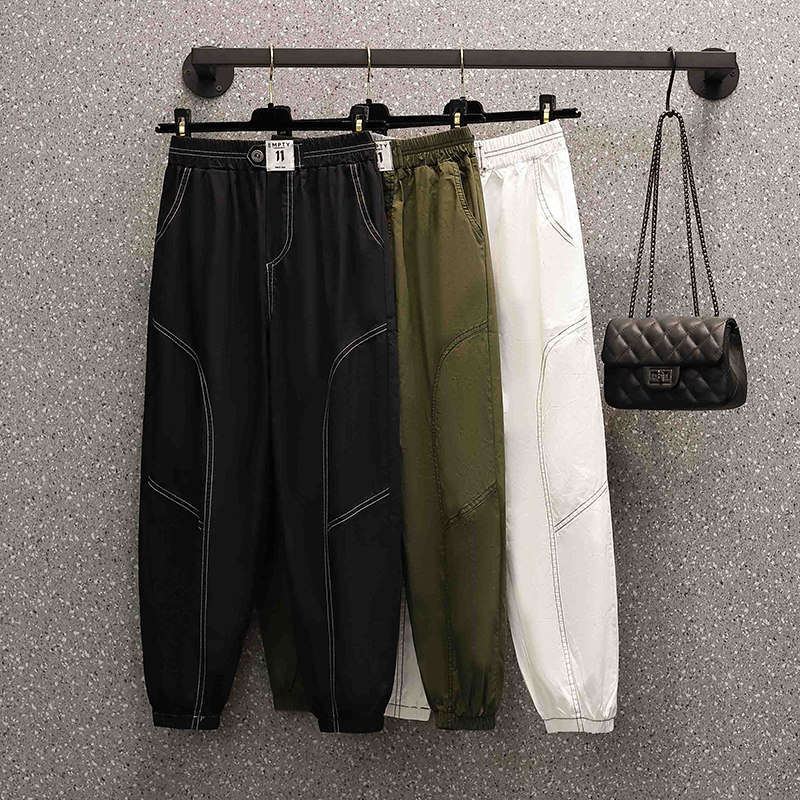 Super fire cloth paste top line black leggings overalls women's small high waist casual all-match thin nine-point harem pants