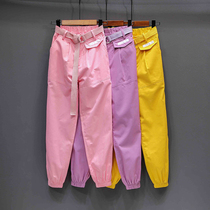 European Station 2020 Summer New Pink Thin-style Tooling Bunch 90% Pants Loose THIN CASUAL KHAREN PANTS WOMAN