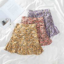 Small crumbled composite snowspun half body dress Women Summer new 2021 Sexy high waist Slim Fit with Hip Lotus Leaf Side Short Skirt