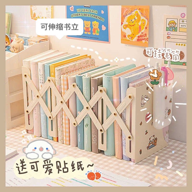 Student retractable book stand ins wind table desktop creative simple large student with ornaments iron bookend