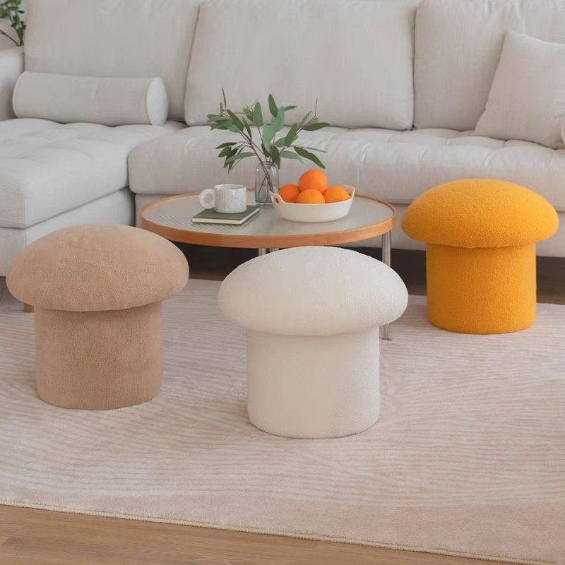 Nordic minimalist mushroom stool home low stool round stool door changing shoe stool living room bedroom porch lamb wool stool