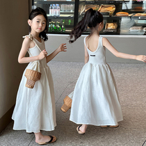 Rainbow Blossoming Summer Girls French Backless Dress Childrens Style Spliced ​​Sleeveless Vest Dress Fresh Long Dress
