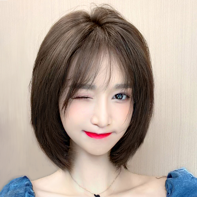 Wig Woman New 2021 Full Head Cover Full Live Hair Short Hair Suitable for Round Face Fashion Full Top Real HairStyle