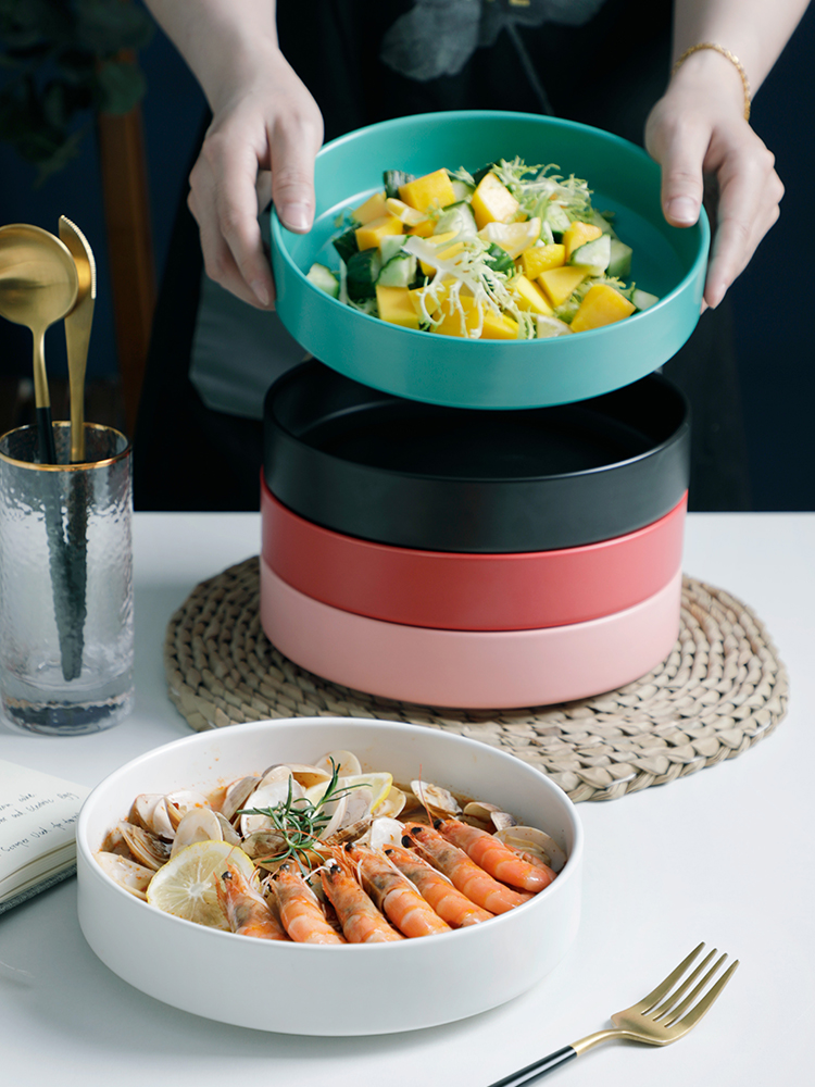 Nordic ins creative dishes wind plate web celebrity deep dish home soup plate character fruit salad plate ceramic disk