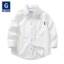 G Home) Soft) Pure Cotton ~ Childrens Clothing Spring and Summer Boys Long-Sleeved White Shirts Childrens Medium and Large Childrens Shirts Boys Tops