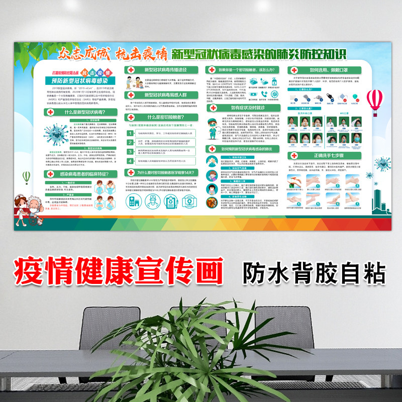 Prevention of new coronavirus propaganda posters epidemic prevention slogans wall stickers fight against pneumonia and return to work health knowledge stickers