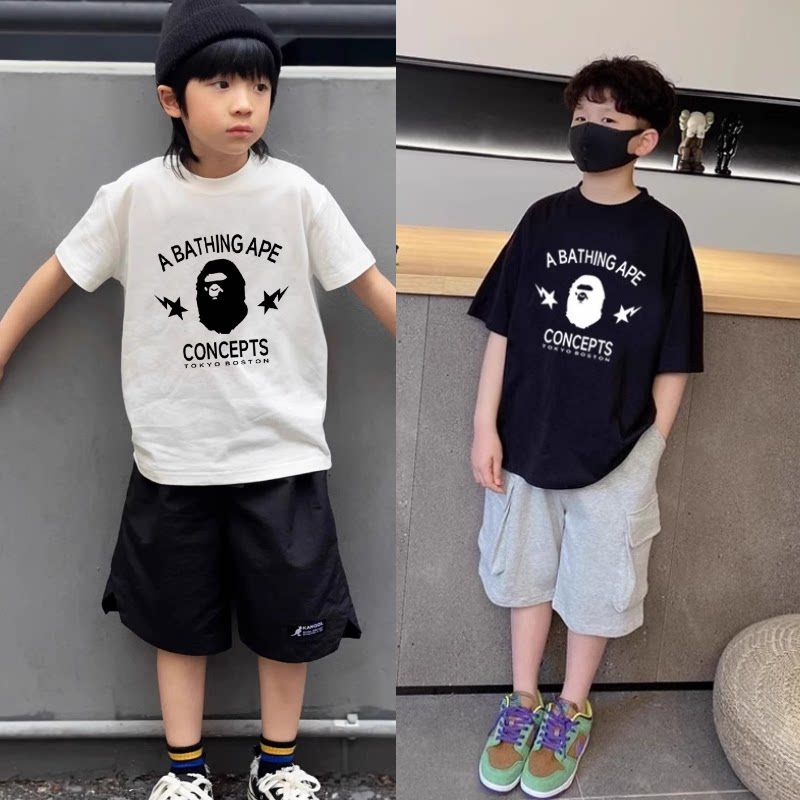 Японский модный бренд bapekids предлагает новые летние повседневные блузки для мужчин и женщин среднего возраста с короткими рукавами и круглым вырезом, универсальные блузки с короткими рукавами Изображение 1