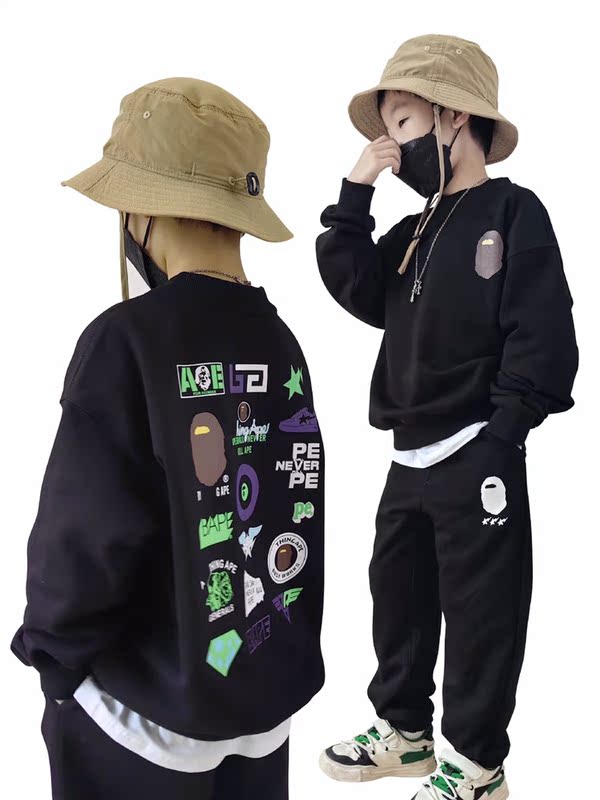 Trendy Brand Bape Spring New Collection Unisex Children's Clothing Japanese Style Pure Cotton Badge Cartoon Sweatshirt Casual Loose Top Trendy Brand Bape Spring New Collection Unisex Children's Clothing Japanese Style Pure Cotton Badge Cartoon Sweatshirt Casual Loose Top