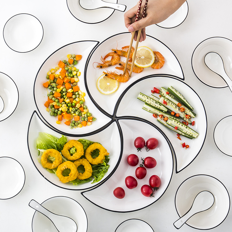 Net red moon plate platter combination tableware set crescent creative ceramic plate reunion small platter plate