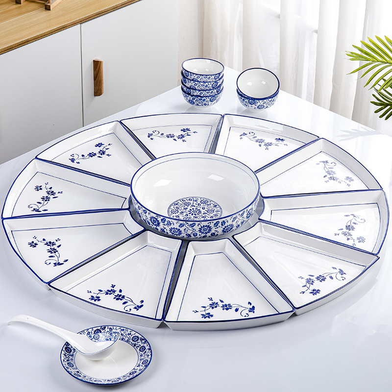 Set plate net red set reunion platter tableware combination fan-shaped ceramic round table new year plate dish dish home dishes