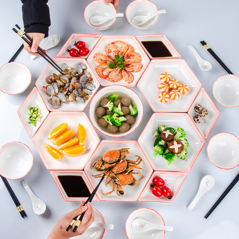 Reunion dinner net celebrity set reunion platter tableware combination ceramic plate square table plate creative household dishes
