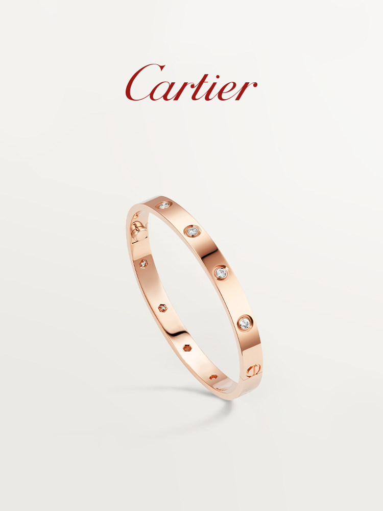 Cartier卡地亞LOVE系列 玫瑰金黃金鑲鑽 經典款手鐲