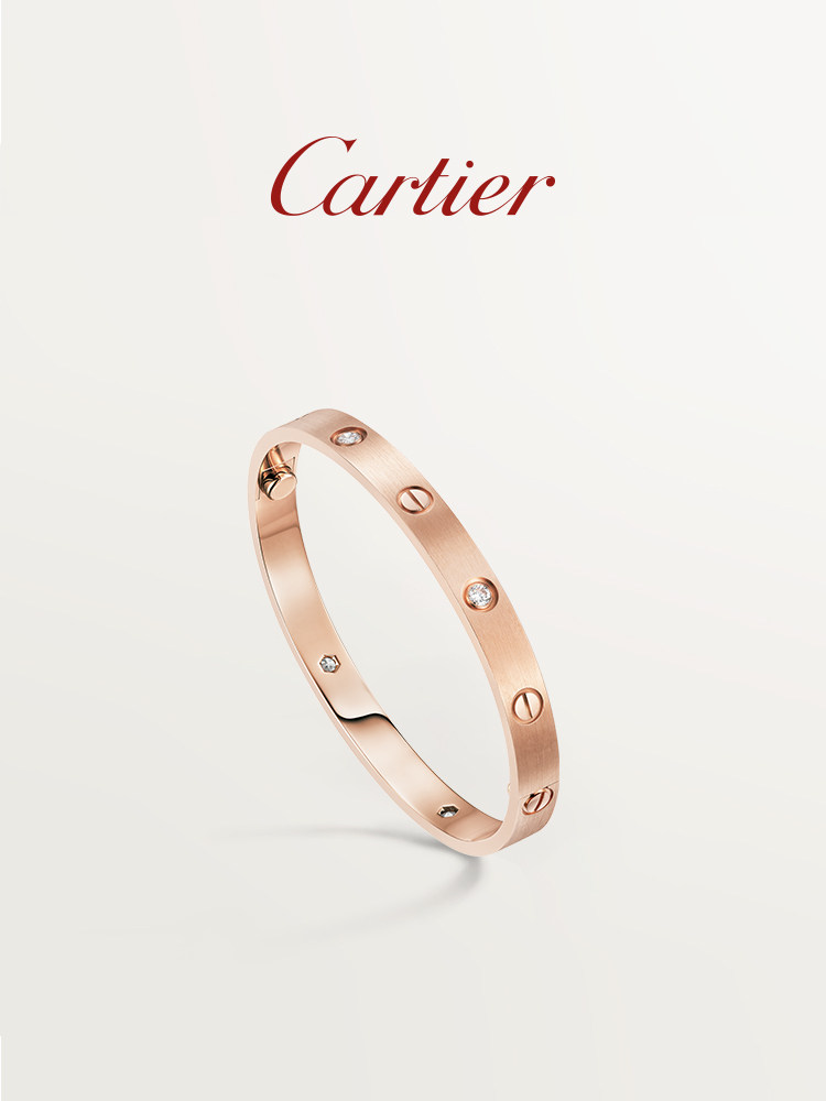 Cartier卡地亞LOVE系列 玫瑰金黃金白金拉絲飾面 鑲鑽手鐲