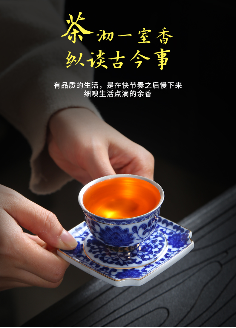 Tasted silver gilding 99 fine silver single CPU master cup sample tea cup colored enamel individual cup of kung fu tea tea cup ceramics by hand