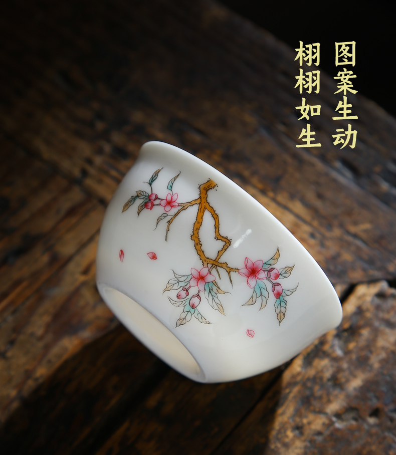 Jingdezhen ceramic paint master cup single CPU suet jade white porcelain tea cups kung fu tea cups. A single