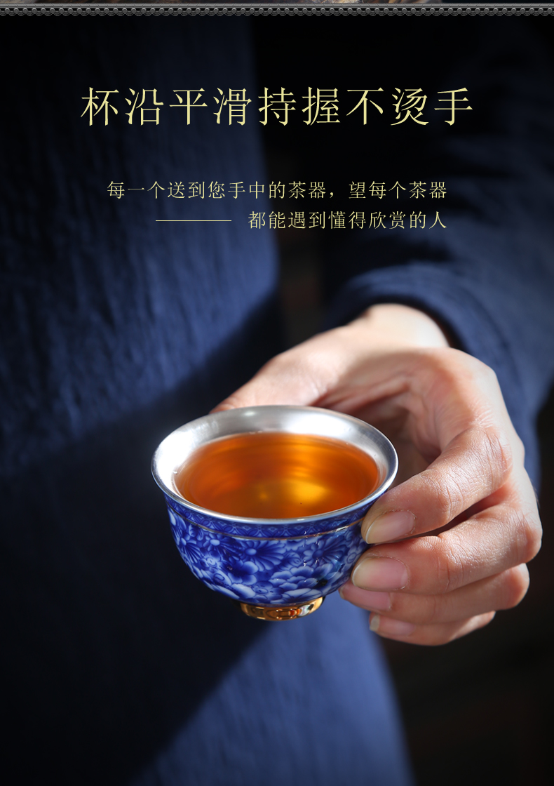 Blue and white porcelain ceramic big kung fu tea cups Chinese single cup tea cup archaize personal cup sample tea cup master CPU