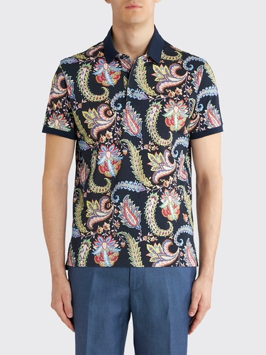 Etro 23 Весна и лето Новые мужские пори -цветочные текстура Контрастная полная рубашка с шариком