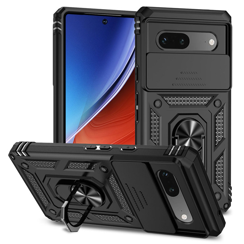 Suitable for Google Pixel 7A Phone Case, Military-Grade Shockproof Pixel 7 Protective Case, Google's New Pixel 7 Pro Sliding Window Lens Magnetic Ring Stand, 7 Pro Full-Cover Creative Trendy Case