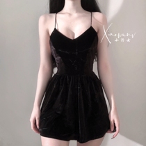 Sexy suspenders nightgown pajamas lingerie velvet V collar cross strap beauty back seduction home clothing passion