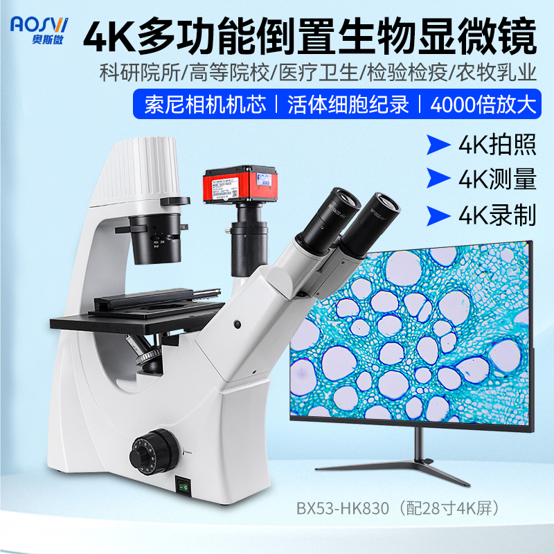 Osmicro multifunctional inverted display biological micromirror 400 times cultured petri cell research grade dyeing sample 4K image output photo-video measurement