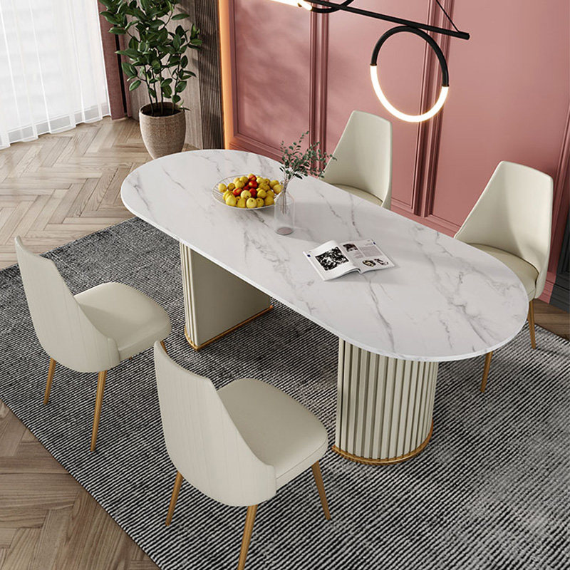 Nordic slate dining table and chair combination creative design oval dining room light luxury living room home dining table and chair simple