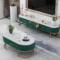Light luxury small apartment marble coffee table TV cabinet combination modern minimalist living room oval slate coffee table