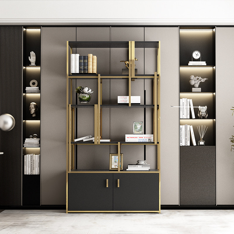 Light luxury stainless steel bookshelf rack floor-to-ceiling living room compartment wrought iron display rack office multi-layer storage bookcase