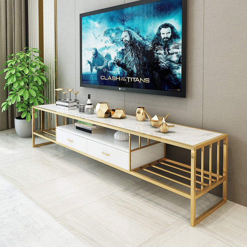 Nordic ins living room marble TV cabinet small apartment modern minimalist iron coffee table combination light luxury slate