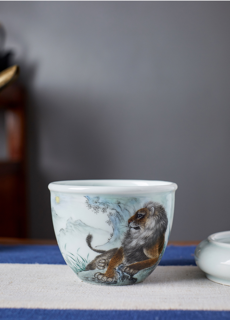 Shot incarnate the hand - made lion archaize cylinder of jingdezhen ceramic kung fu tea set individual sample tea cup master cup single CPU