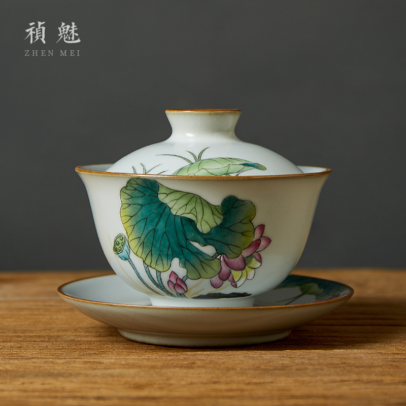 Shot incarnate your up hand - made lotus only three tureen jingdezhen ceramic cups kung fu tea tea bowl cover cup