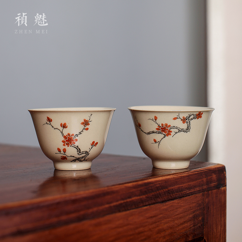 Jingdezhen plant ash hand - made name plum flower small shot incarnate the ceramic cups kung fu tea master cup single individual tea cup