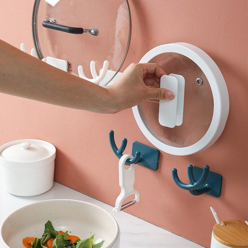 Kitchen antler hook free punching pot cover rack kitchen multi-functional storage rack wall-mounted chopping board chopping board storage rack