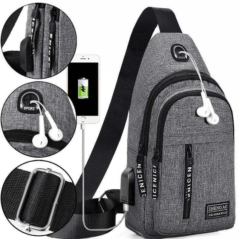 Spot men's chest bag waist bag messenger bag can put headphones multi-function outing travel shoulder bag casual business bag