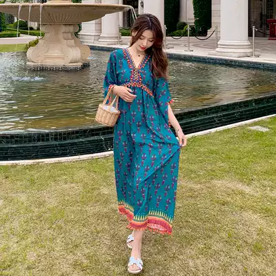 Bohemia large size dress 2021 new summer fashion ethnic style loose age holiday skirt maternity