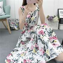 Bohemia seaside holiday vintage floral cotton dress artificial cotton large size print slim beach dress women