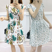 Summer 2021 new womens small man cotton silk dress long print cute artificial cotton short sleeve floral skirt