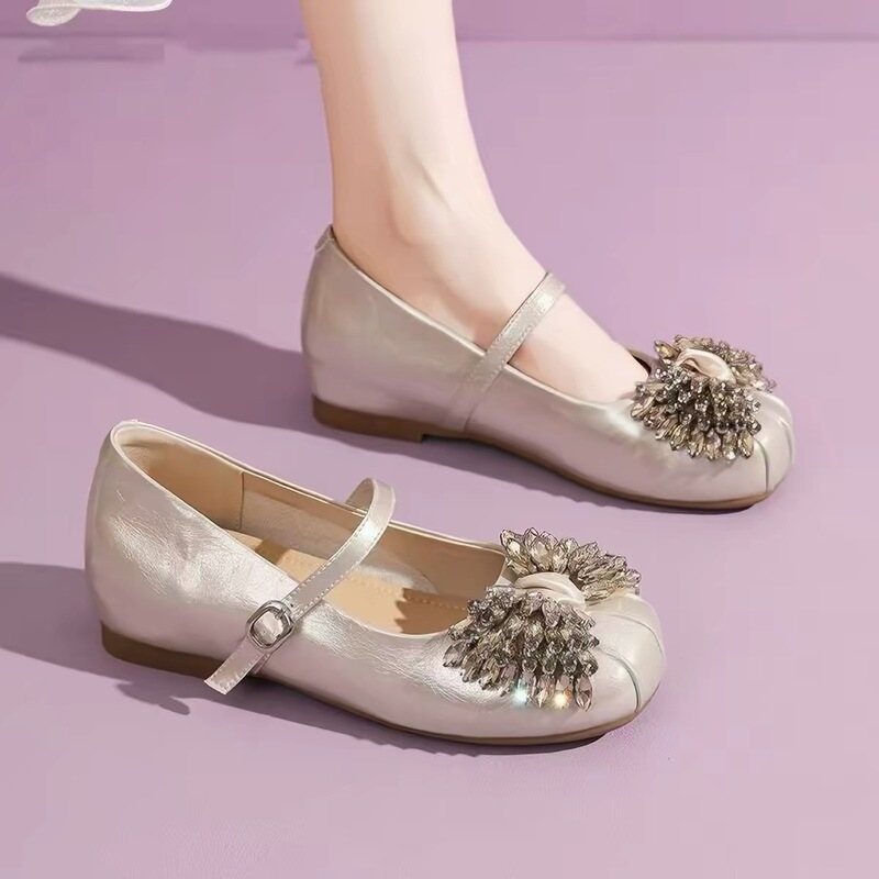 Brand Genuine Leather Exquisite Rhinestone Mary Jane Women's Shoes 2026 New Summer Flat Platform Height-Increasing Fashionable Shallow Mouth Single Shoes