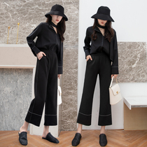 High waist wide leg pants women Summer thin model 2021 new black straight loose Joker slim ankle-length pants female