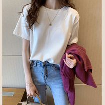 Korean summer solid color short sleeve t-shirt women wild loose slim half sleeve round neck top cotton base shirt ins tide