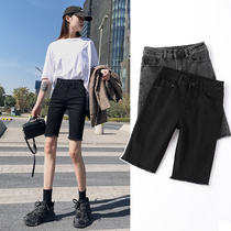 Black hole denim five-point pants Women summer 2021 New Korean version of high waist slim thin net red shorts