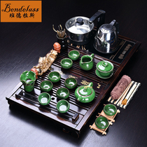 Complete set of high-grade purple sand kung fu tea set ceramic teapot tea cup solid wood tea tray four-in-one electric heating furnace