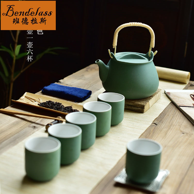 Banderas coarse pottery tea set big lift-beam tea tea suit tea set One pot of six cups Home Gongfu tea furniture