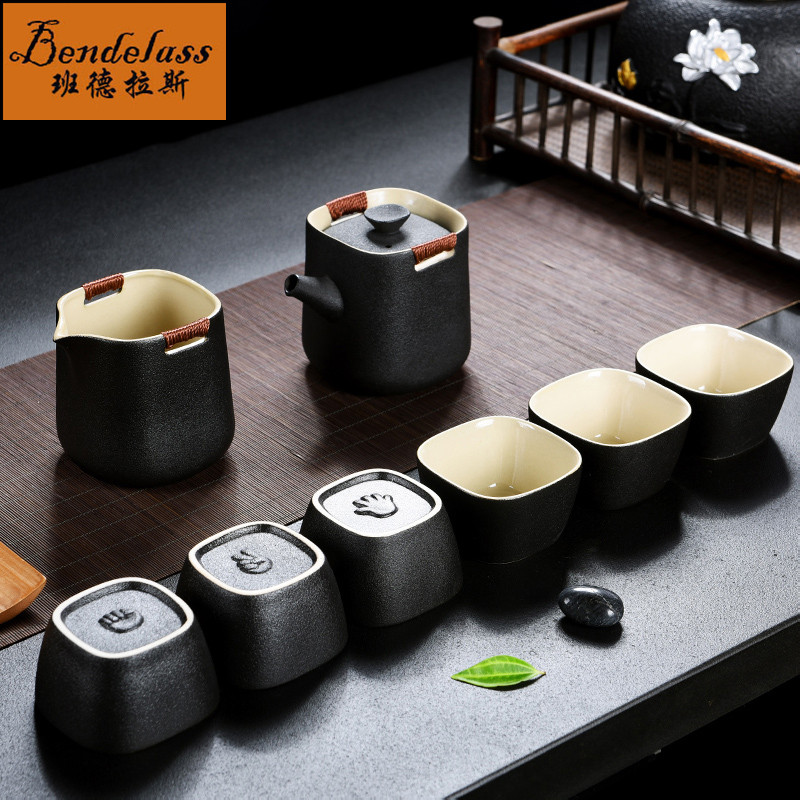 Day Style Hand Grip Pot Black Pottery Tea Set Group Home Brief Modern Creative Ceramic Portable Utive tea with small cover