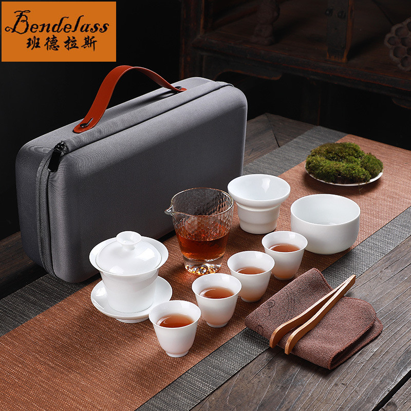 Banderras Cover Bowl White Porcelain Tea Set Brief Tea Art Travel Tea Set Group Portable Bag Modern Nordic Style