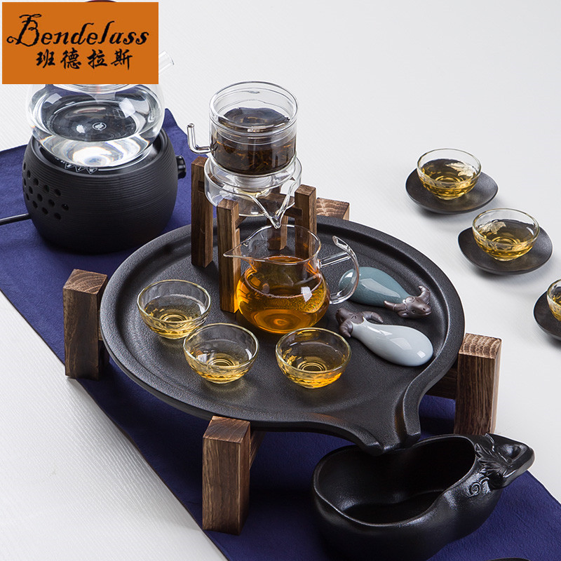 Banderas day style and wind tea set accessories tea maker fully automatic sloth teapot glass tea cup black pottery tea tray